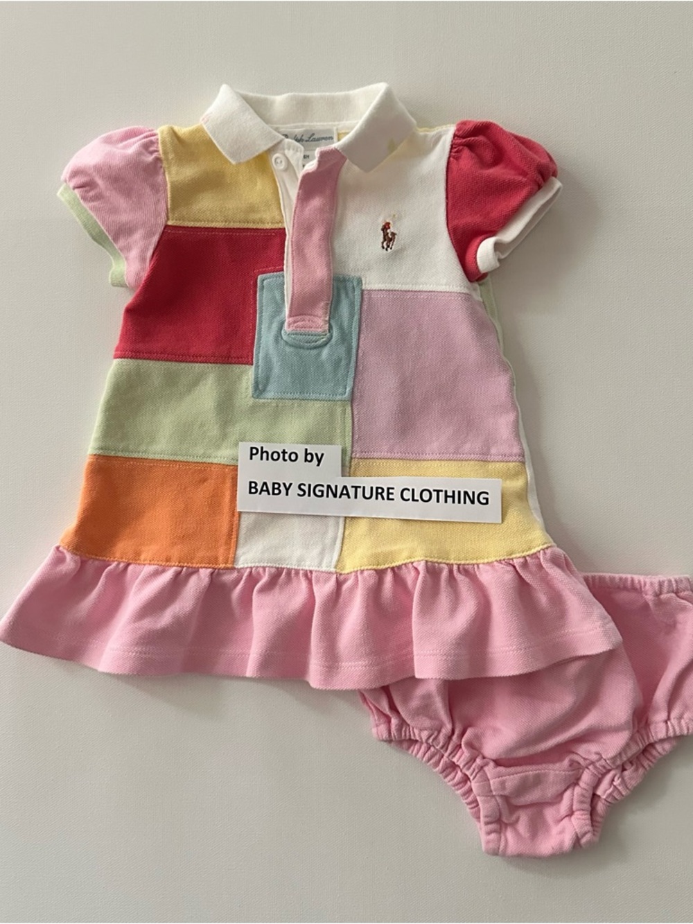 Ralph Lauren 6 Months Baby Girl Patchwork Pink Multicolor Polo Dress Summer